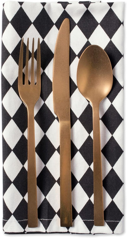 DII Halloween Tabletop Napkin Set, Harlequin Collection, Black and Cream, 6 Piece