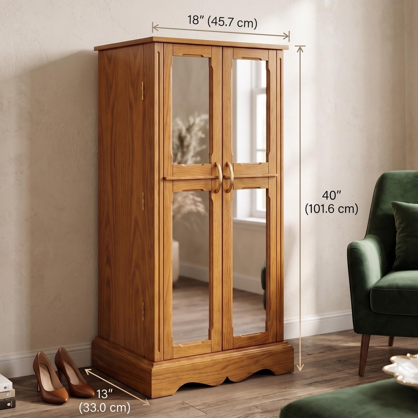 Hives & Honey Meadow Standing Jewelry Armoire Cabinet, Jewelry Storage Organizer with Top Flip Mirror, 2 Doors, 7 Drawers, Jewelry Chest, Jewelry Box for Necklace, Earring, Bracelet, Walnut