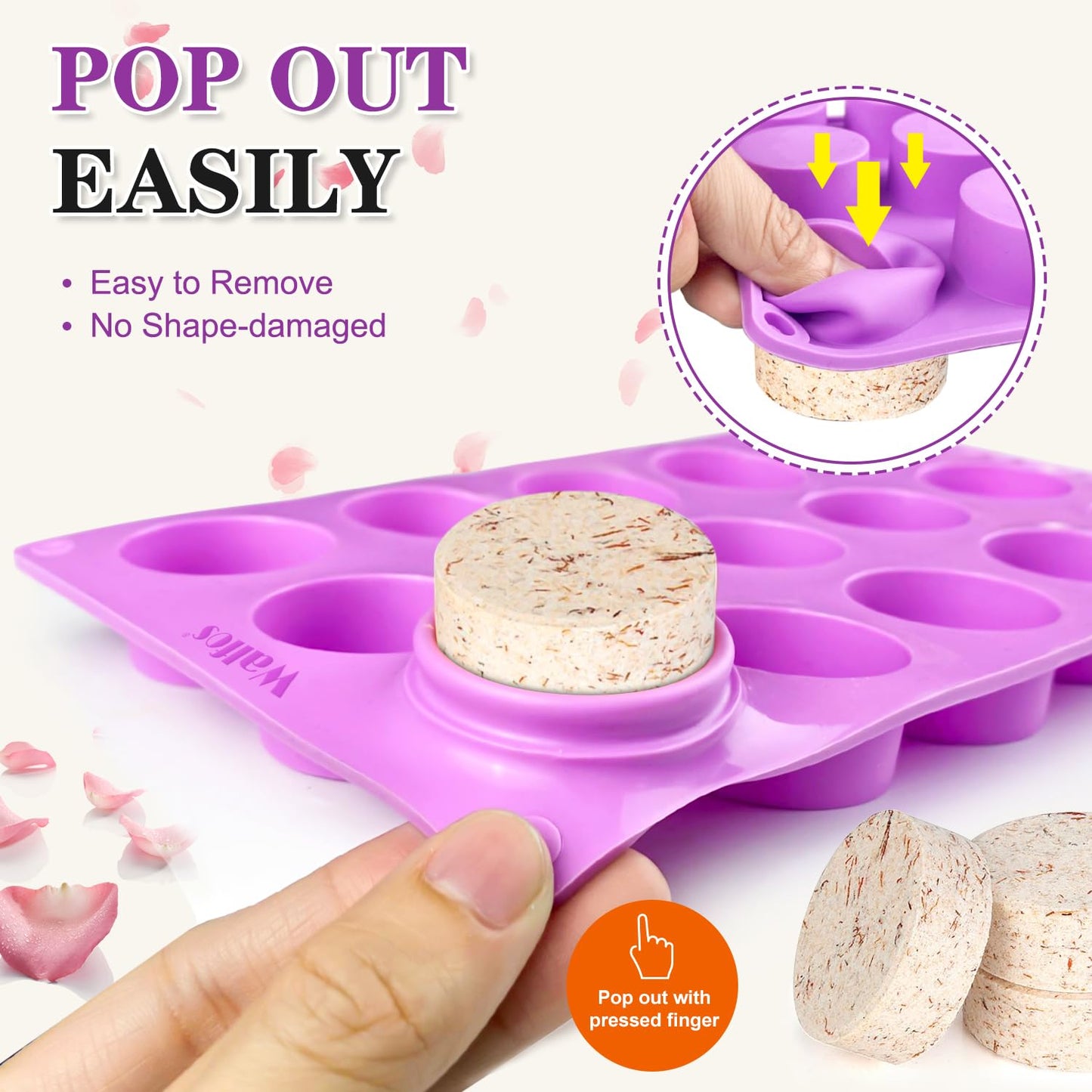 Walfos 3 Pack Small Soap Molds,15 Cavity Mini Round Silicone Molds,1.5inch Cylinder Silicone Soap Molds Perfect for Soap Making.Non-Stick BPA Free and Dishwasher Safe