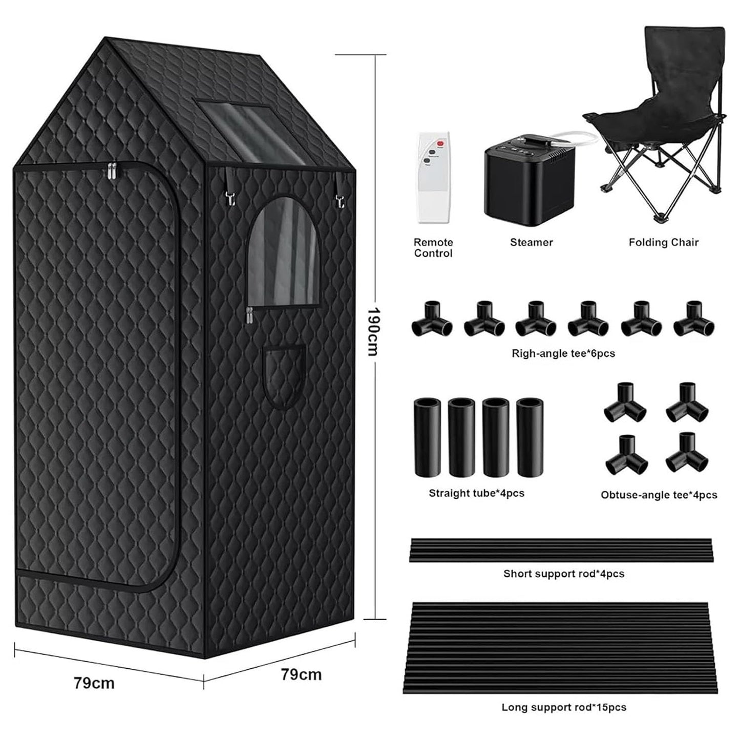 Portable Full Body Sauna Box, Personal Steam Sauna with Steamer and Folding Sauna Chair, 1000W Steam Sauna Tent Steam Room for Spa, Indoor
