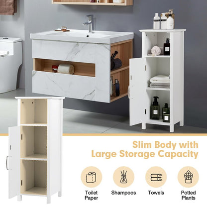 COSTWAY Bathroom Storage Cabinet, Freestanding Narrow Storage Organizer with Open Shelf & Adjustable Shelf, Small Slim Floor Cabinet for Bathroom, Living Room, Entryway, Office, White