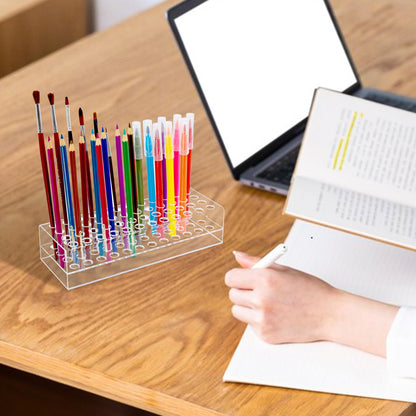 HESHUYU Acrylic Pen Display Holder - 48-Slots 12mm Stand for Art Paint Brush, Makeup Brush - Clear Pencil Display Rack for Desk