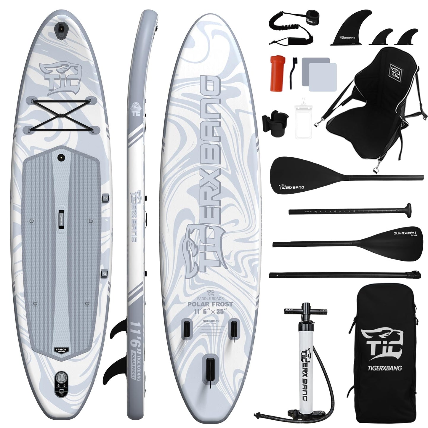 TIGERXBANG Inflatable Stand Up Paddle Board 11'6"×35"×6" with Complete Accessories, Premium Large Paddle Boards for Adults/Youth, Paddle Board Polar Frost Collection