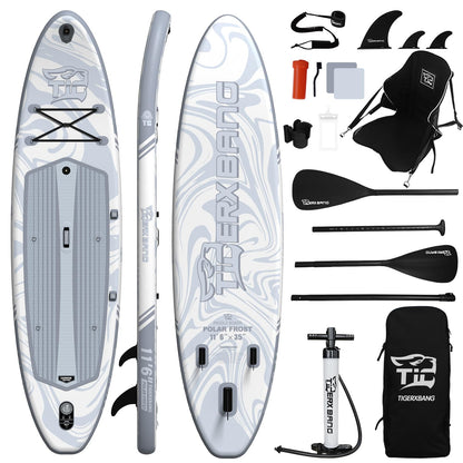 TIGERXBANG Inflatable Stand Up Paddle Board 11'6"×35"×6" with Complete Accessories, Premium Large Paddle Boards for Adults/Youth, Paddle Board Polar Frost Collection