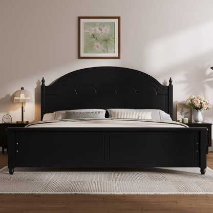 Merax King Wooden Platform Bed Frame with Arched Headboard, Solid Wood Bed Base, Classic Elegant Design, Strong Support, No Box Spring Needed, Easy Assembly, Black