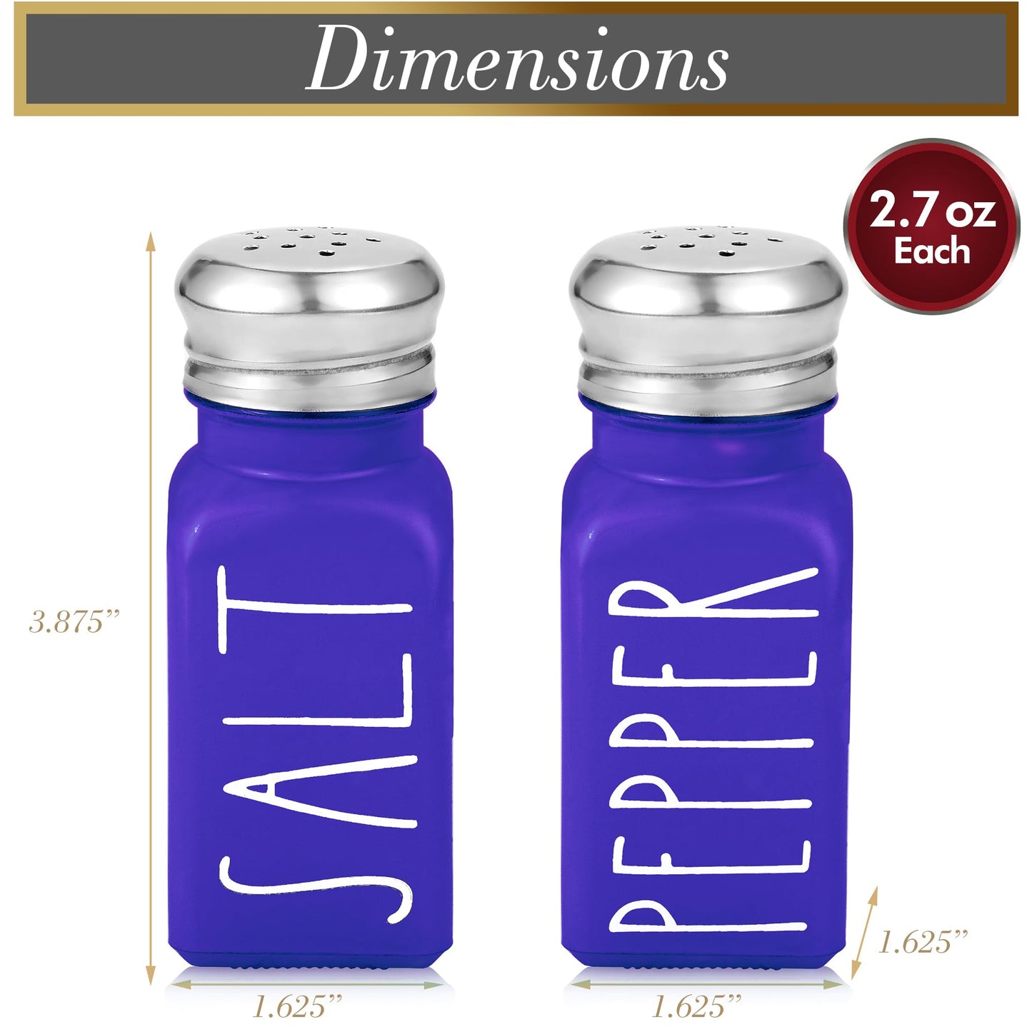 Purple Salt and Pepper Shakers Set by Brighter Barns - Modern Farmhouse Kitchen Decor and Accessories - Cute Salt and Pepper Set - Glass Shakers & Stainless Steel Lids for Home, Restaurants (Purple)