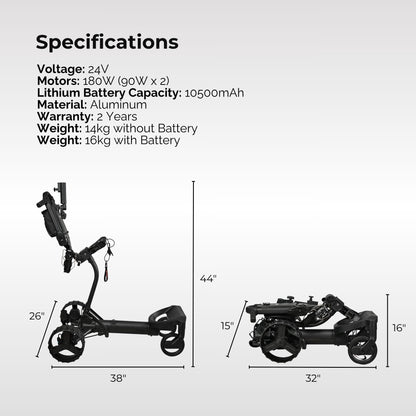 Axglo e3 Remote Electric Golf Push Cart, Black, Remote Control & Cruising Golf Trolley with Lithium Battery (36 Holes), 40 Degree Anti-Tip Technology, 1-Motion Compact Fold, Dual Strong Motors