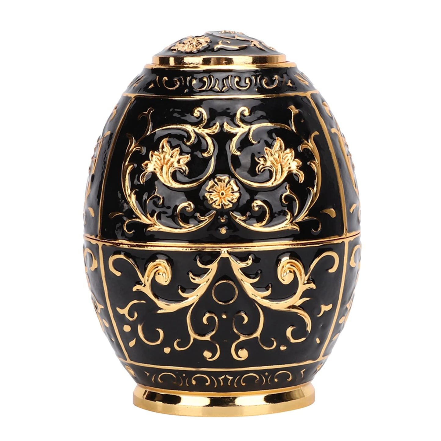 Pssopp Retractable Toothpick Holder, European Vintage Egg Shaped Toothpick Dispenser with Fully Sealed Design and Elegant Flower Carvings, Tin Alloy Storage Container for Home (Golden Black Glue)