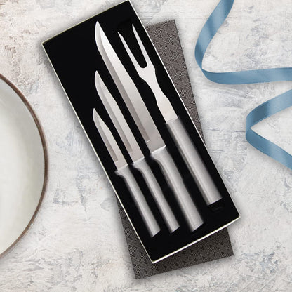 Rada Cutlery Prepare Then Carve Gift Set (S3C) with Quick Edge Sharpener (R119), 4-Piece Knife Set and Knife Sharpener, Stainless Steel Blades, Silver Handle
