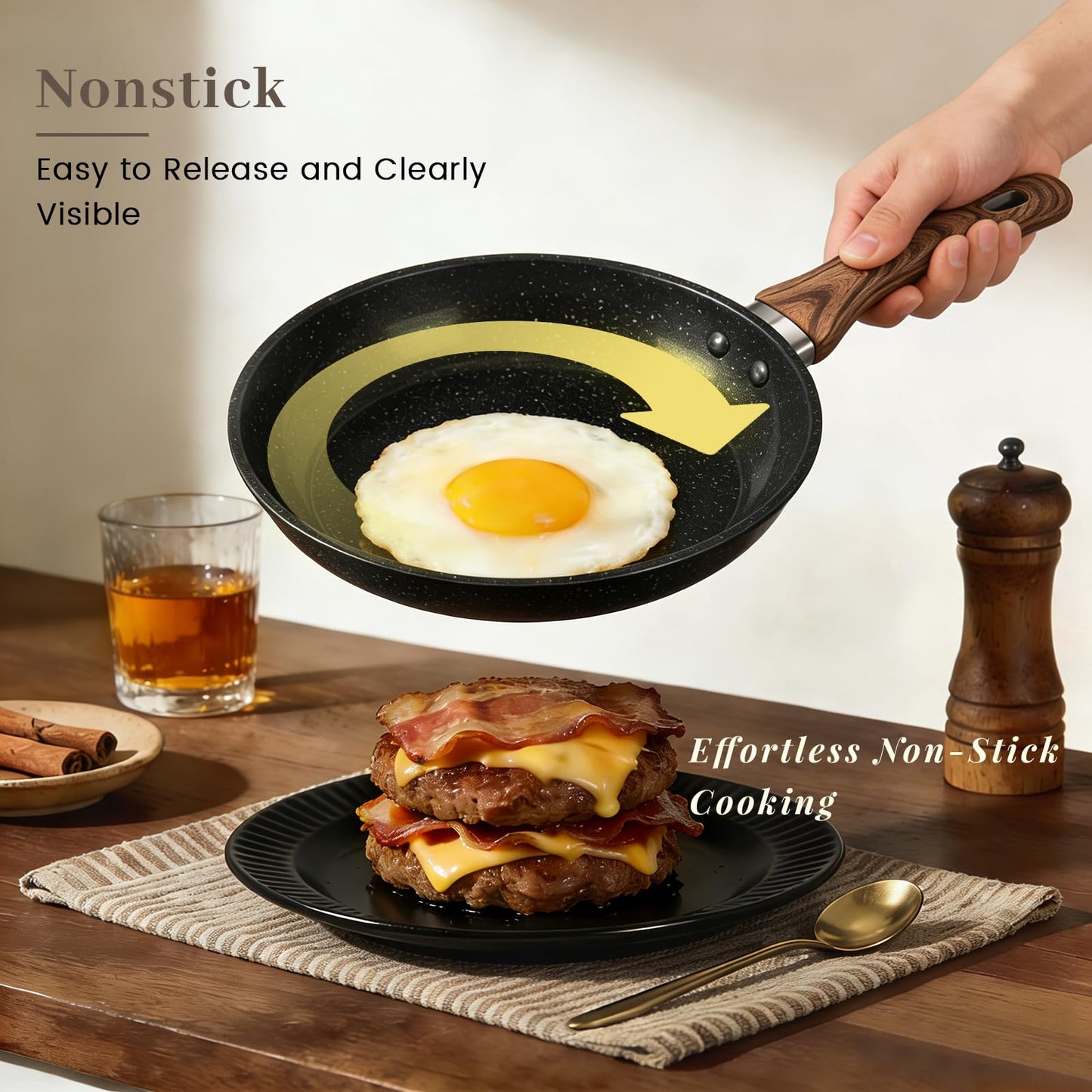 Colourcoco Frying Pans Skillet - 9 Pieces Nonstick Frying Pan Set Includes 3 Sizes (8"/ 10"/ 12"), PFOA Free, Induction & Oven Safe, Easy to Clean for Home Daily Cooking
