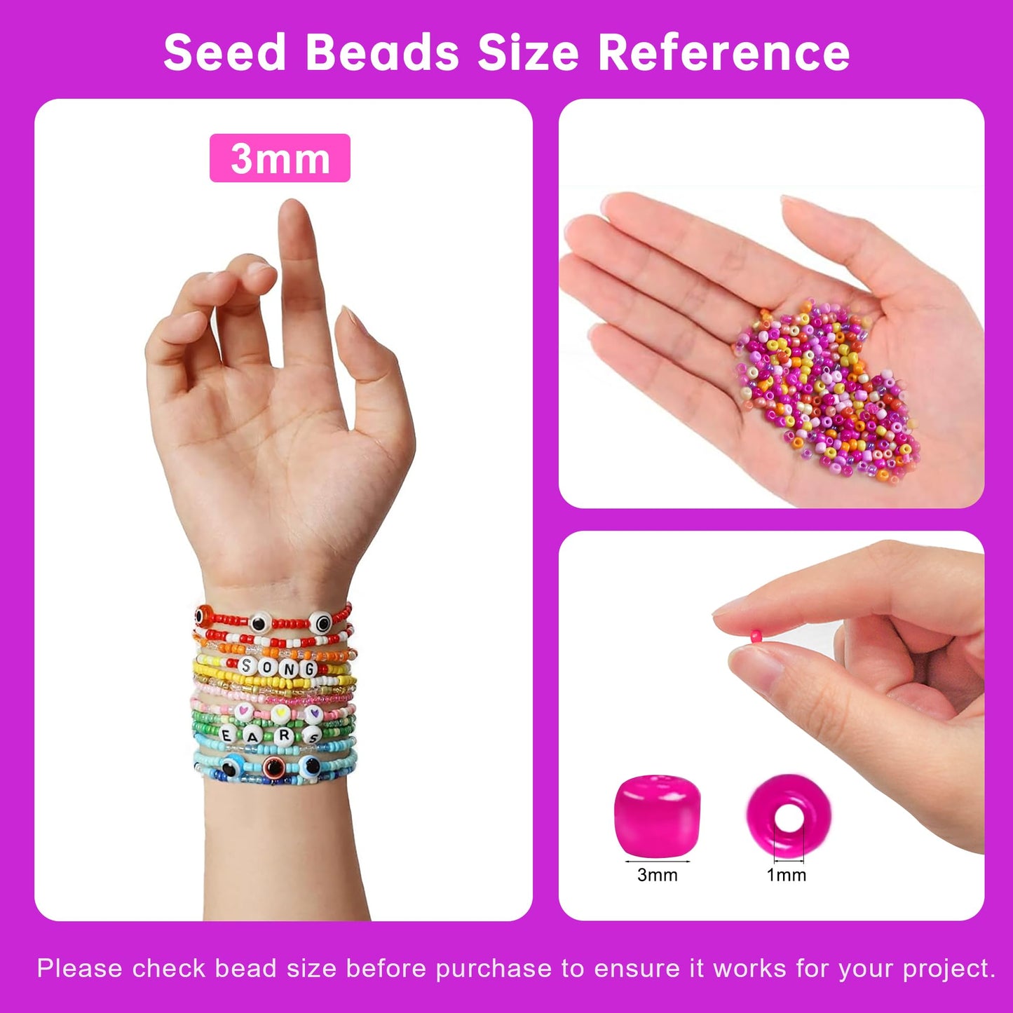 Redtwo 3mm 44500pcs Glass Seed Beads Kit, 7 Boxes 144 Colors Small Beads for Bracelets, Friendship Bracelet Kit with Charms and Letters