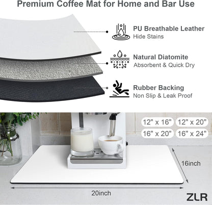 Coffee Mat, 16" x 20" Large Absorbent Drying Mat for Dishes, Easy to Clean for Countertop, Coffee Maker