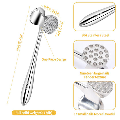 304 Stainless Steel Meat Tenderizer Mallet Dual Side Meat Hammer Chicken Pounder Heavy Duty Meat Beater for Steak and Beef Meat Pounder Kitchen Cooking Mallet Dishwasher Safe