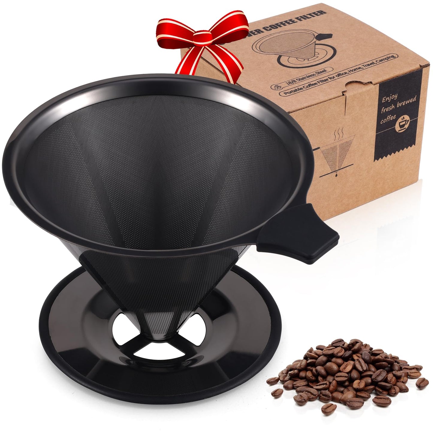 【2.0 Upgraded】 Stainless Steel Pour Over Coffee Maker, Reusable Paperless Drip Coffee Filter and Coffee Strainer for Single Cup Hand Brew, 1–6 Cup