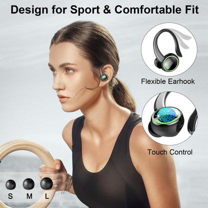Wireless Earbuds Sports, Bluetooth 5.4 Headphones Hifi Stereo, 50H Playback Over-Ear buds with ENC Noise Cancelling Mic, Earphones with Earhooks, IP7 Waterproof Fitness Headset for Gym Running Workout