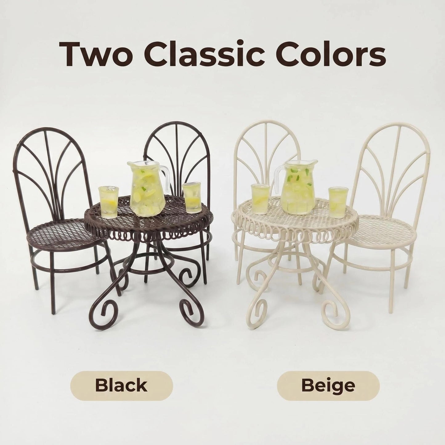 6 PCS Dollhouse Miniature Bistro Table & Chairs Set with Lemonade Pitcher and Cups 1 12 Scale Fairy Garden Kitchen Decoration Accessories