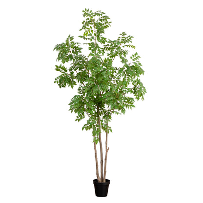 Nearly Natural 8ft Artificial Sumac Tree - Lifelike Green Leaves, Flexible Branches, Premium Craftsmanship, Includes Nursery Planter