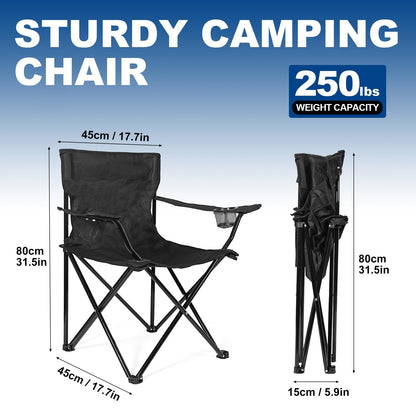 WEIDIORME 2 Pack Lightweight Camping Chairs for Adults & Teens, 250LBS Capacity Foldable Portable Chairs with Carry Bag, Compact Design for Camping, Beach, Picnics, and Outdoor Events
