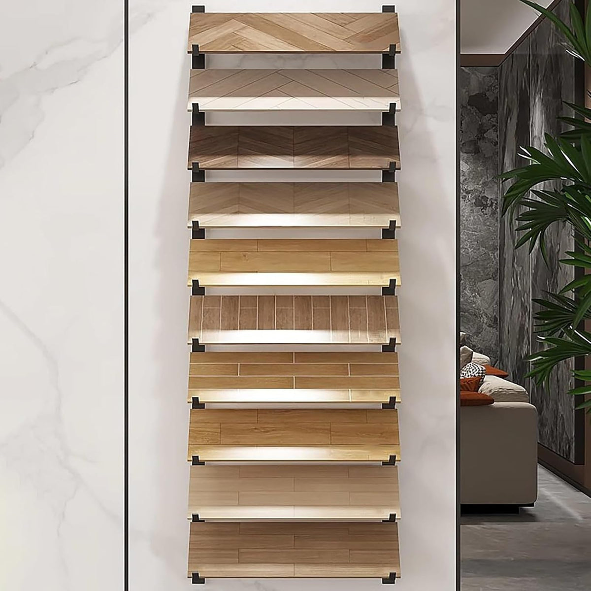 Floor Tile Sample Rack,Heavy Duty Wall-Mounted Tile Display Stand, Large Wooden Ceramic Sample Rack, 10.5x140cm Black Floating Shelf - Perfect for Showrooms, Retail, and Home Decor