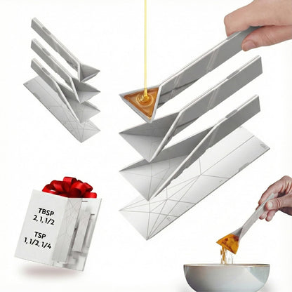 POLYGONS - Original Flat 3-in-1 Folding Measuring Spoons | 2 Spoons fold into 6 Sizes | Magnetic | DuraBend Tech lasts 100k+ folds | LeakProof for Wet & Dry | Gift Packaging | Baking/Cooking (White)