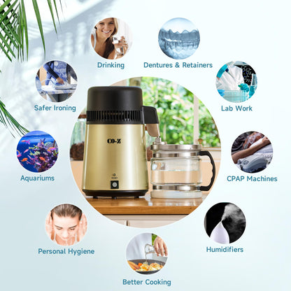 CO-Z Water Distiller, Stainless Steel Distilling Pure Water Machine for Home Countertop Table Desktop, 4L Distilled Water Making Machine, 4 Liter Water Purifier to Make Clean Water for Home