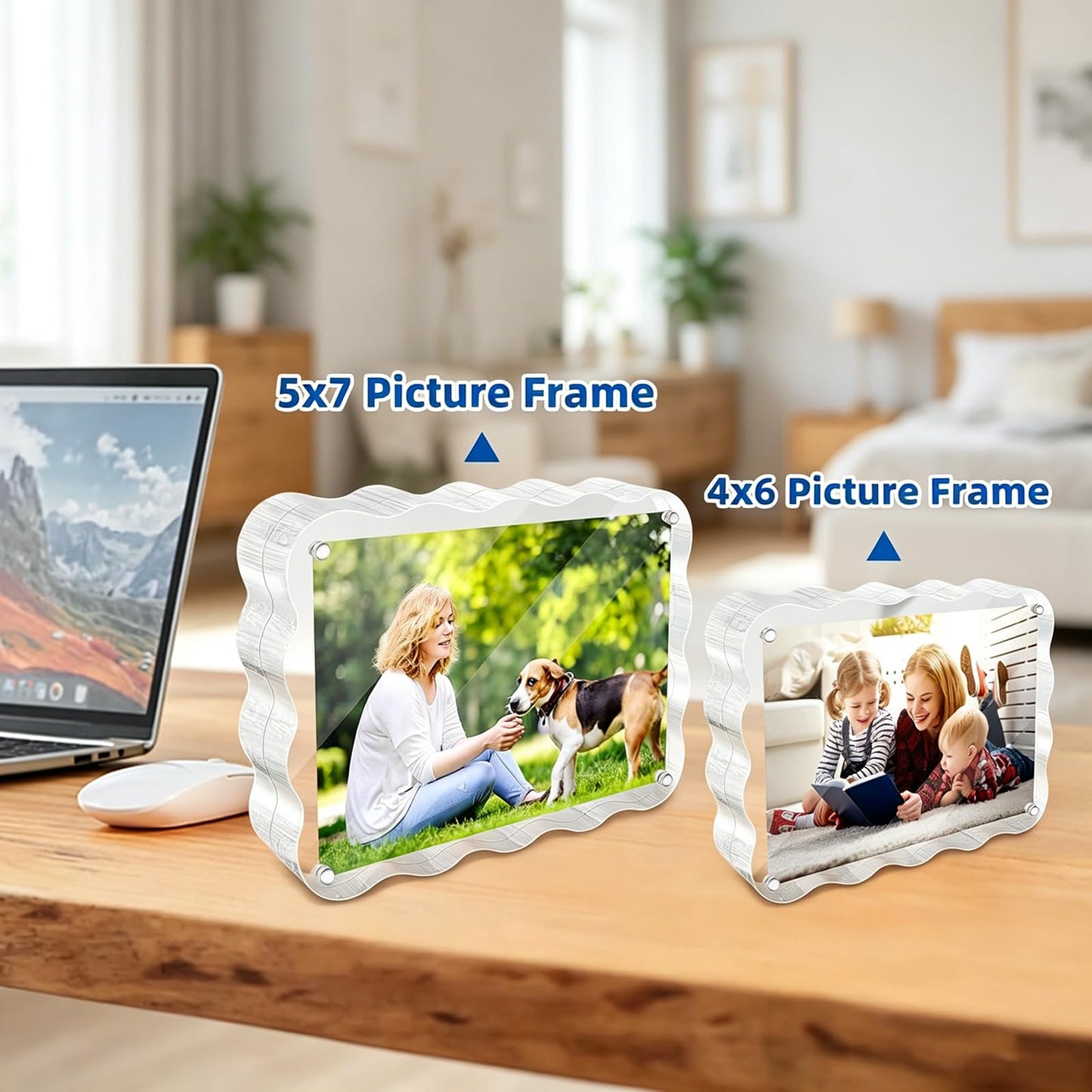 laapee 4x6 Acrylic Picture Frame 3 Pack, 10+10mm Thicker Magnetic Acrylic Frame, Double Sided Display, Anti-fading, Clear Block Scalloped Photo Frames Freestanding for Desktop Display