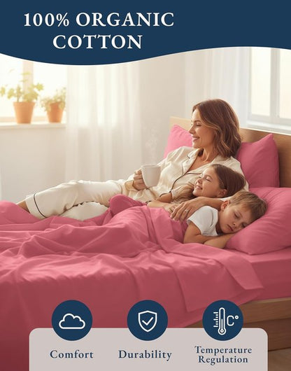 LANE LINEN 100% Organic Cotton King Size Bedsheets - Soft, Comfy Luxury Percale Cooling Sheets | Oeko-Tex Certified, Mineral Red