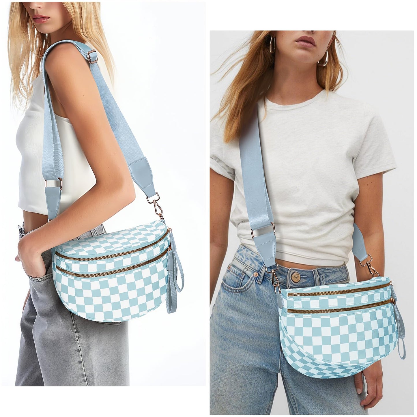 Checkered Crossbody Bum Bags for Women Nylon Checkered Purse Checkerboard Fanny Pack