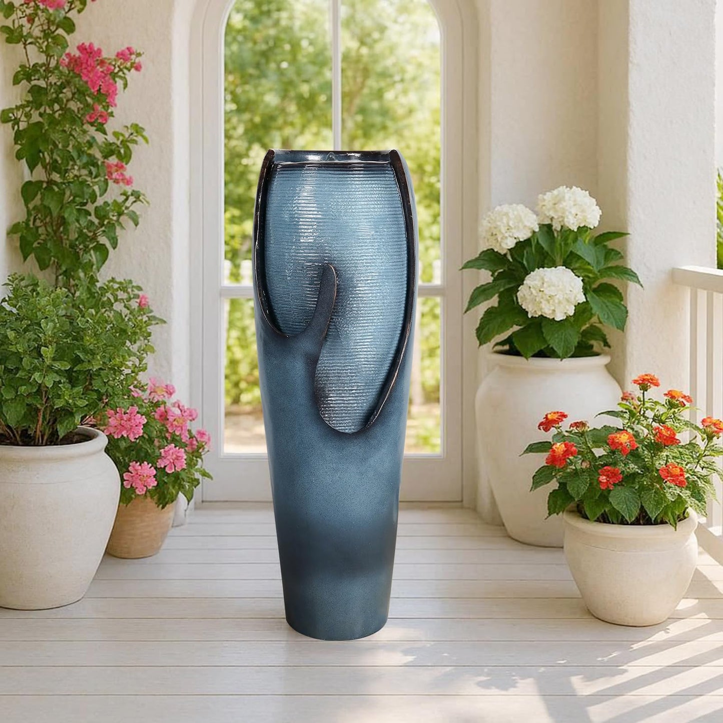 Naturefalls 38.7” H Modern Outdoor Fountain - 4-Tiered Outdoor Garden Fountains with Contemporary Design&LED Light for Garden, Patio, Deck, Porch, Backyard and Home Art Decor