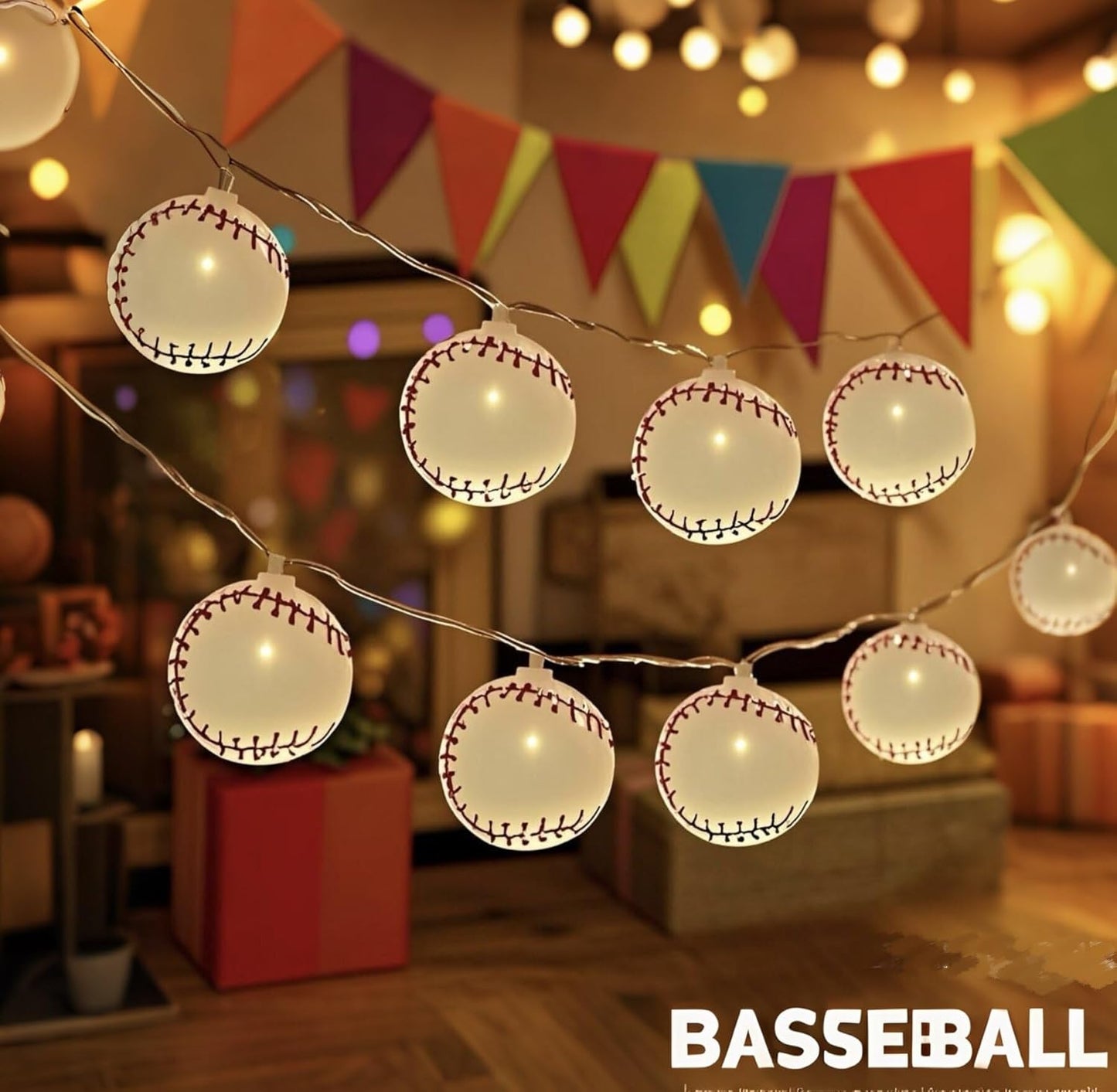 20 14FT Baseball String Lights LED Baseball Decor Battery Powered Indoor/Outdoor for Boys Room Ball Sport Theme Party