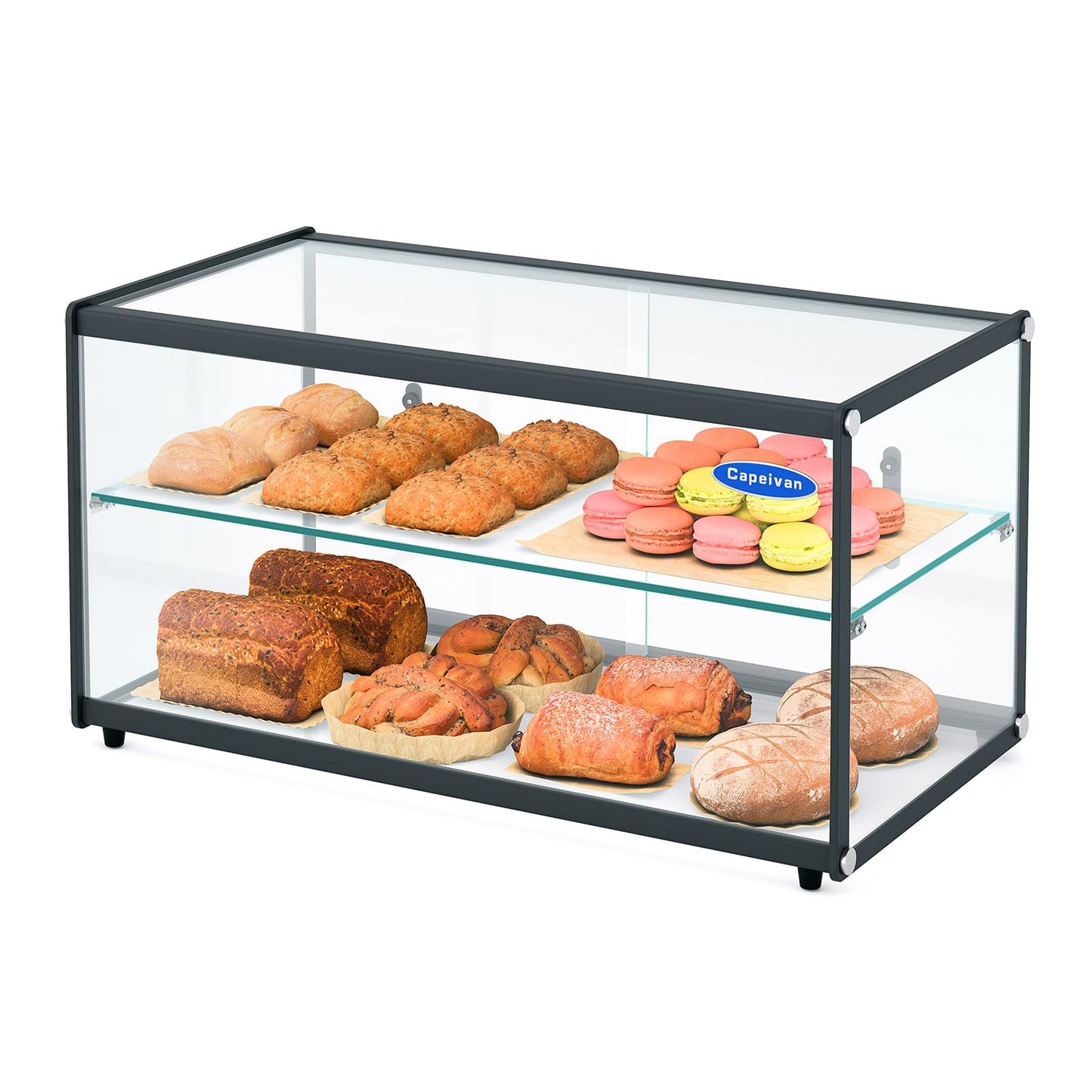Capeivan 33 in. 2 Tiered Pastry Display Case with Glass Shelf and Sliding Door, 3.2 cu. ft. Capacity