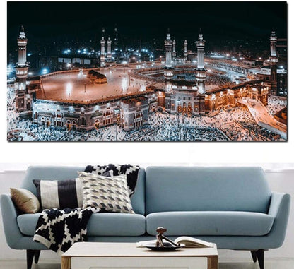 HD Print Mecca Islamic Last Day of Hajj Round Ornament, Muslim Mosque Canvas Art Poster for Living Room (40X80 CM)