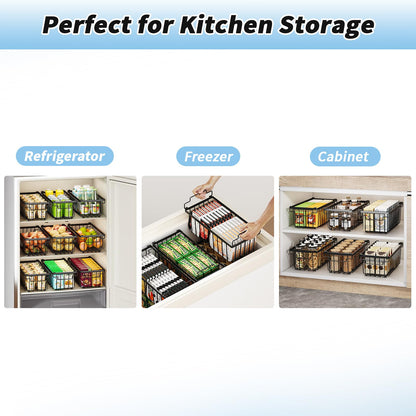 4 Pack Freezer Organizer Bins(14.6‘’L X 7.1‘’W X 5.2‘’H) Suitable for 5-7 Cu.Ft Chest Freezer Sort Frozen Meats | Stackablet Chest Freezer Organizer Bins Get Food Easily w/Handle, Gifts Ideas for Mom