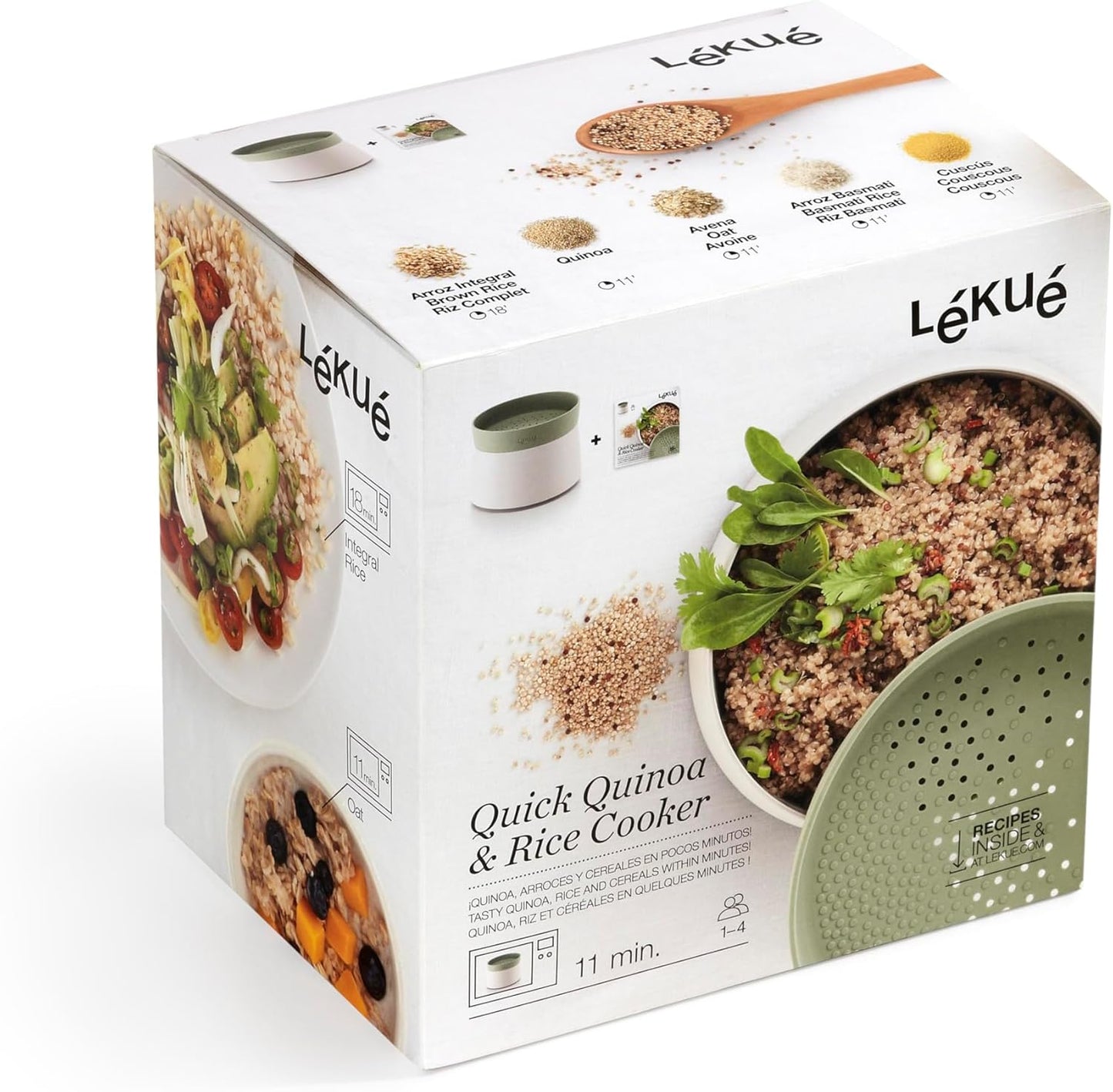 Lekue Microwave Rice, Grain & Quinoa Cooker, 1 Liter, One Size, Green