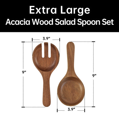 KITEISCAT Extra Large Glass Salad Bowl Set - Party Salad Bowls with Acacia Wood Base and Serving Utensils - Elegant and Practical Kitchen Must-Have