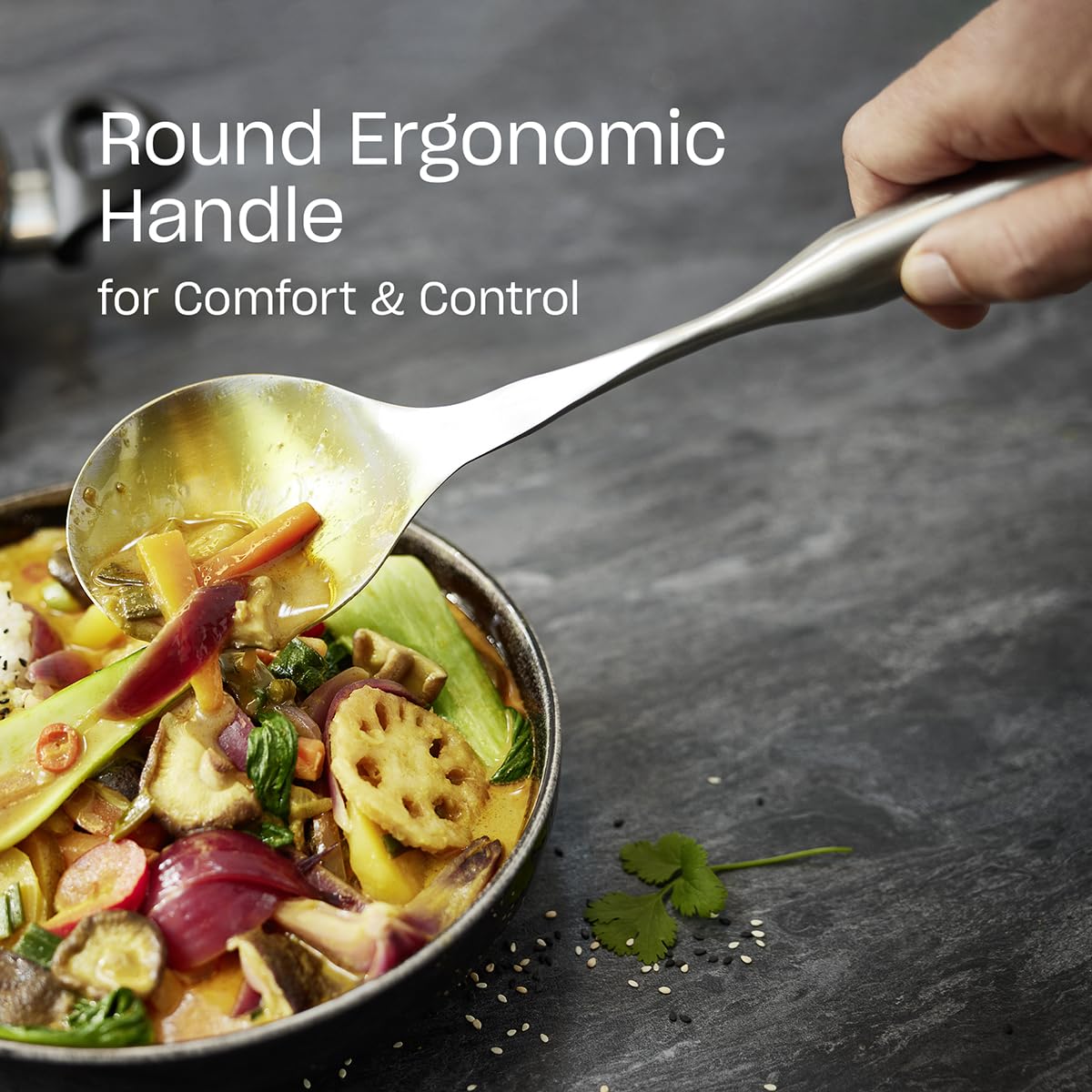 Fissler Essential Vegetable & Rice Serving Spoon, 18/10 Stainless Steel Kitchen Utensil for Serving & Cooking, Ergonomic Handle, Dishwasher Safe