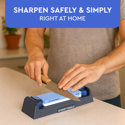 Sharp Pebble Complete Whetstone Knife Sharpening System – 1000/6000 Grit Wet Stone Sharpener Kit with Built-In Angle Guides (15°/17°/20°/22°) – Beginner-Friendly