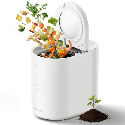Ouaken OK-255 Electric Composter for Kitchen, 5.5L Large Smart Countertop Compost Bin, Odorless, Quiet, Easy Clean, Turn Food Waste into Fertilizer, 2026 New Indoor Food Waste Compost Machine, White
