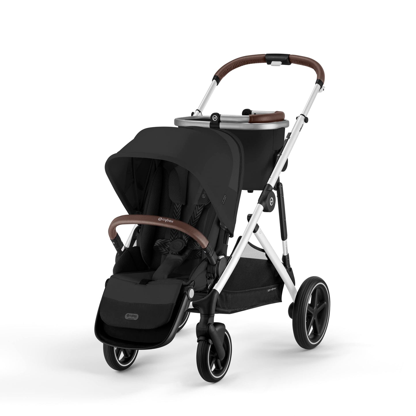 Cybex Gazelle S All-in-One Toddler and Baby Stroller with Over 20 Modular Configurations, Ergonomic Near-Flat Recline, Shopper Basket, and Compact Fold, Moon Black, Silver Frame
