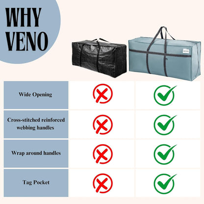 VENO Extra Large Moving Bags - Heavy Duty Storage Solution | 2 Pack Light Blue Matte for College & Holiday Use