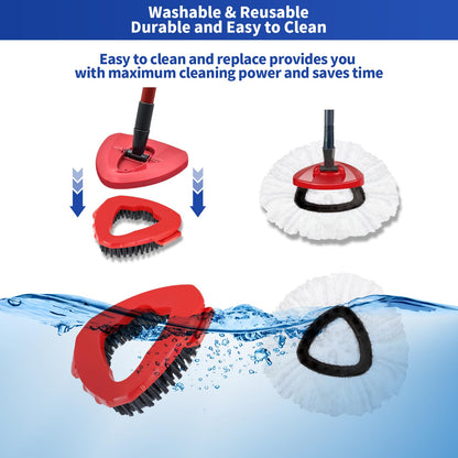 10-Pack Compatible with O-Cedar Mop Heads Replacements: 2 Mop Scrub Brush Head + 8 Microfiber Spin Mop Refills for EasyWring 1-Tank System - Enhanced Cleaning Performance