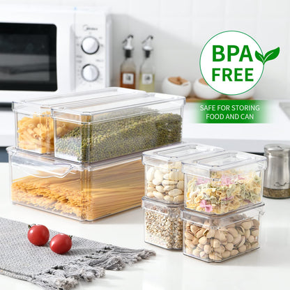 KUMD 10-Pack Clear Fridge Organizer Bins with Lids, Stackable Refrigerator Storage Containers, BPA-Free with Drain Tray & Anti-Slip Base for Fruits, Veggies, Drinks