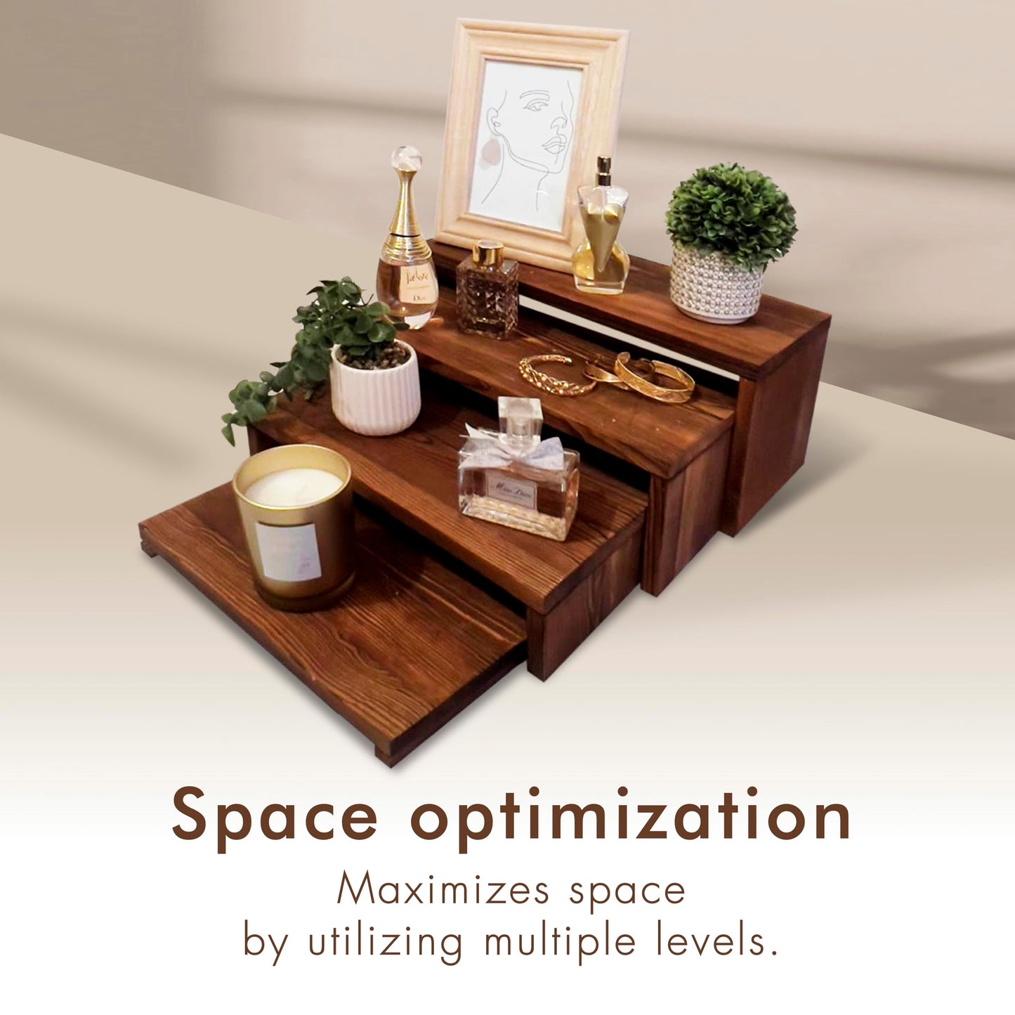 Living By Design LONDON 4-Tier Ultra Wide Wooden Display Stand, Wood Riser for Table Display, No Tools Required, Easy to Assemble, Durable Wood Stands for Dessert Table & Home Deco