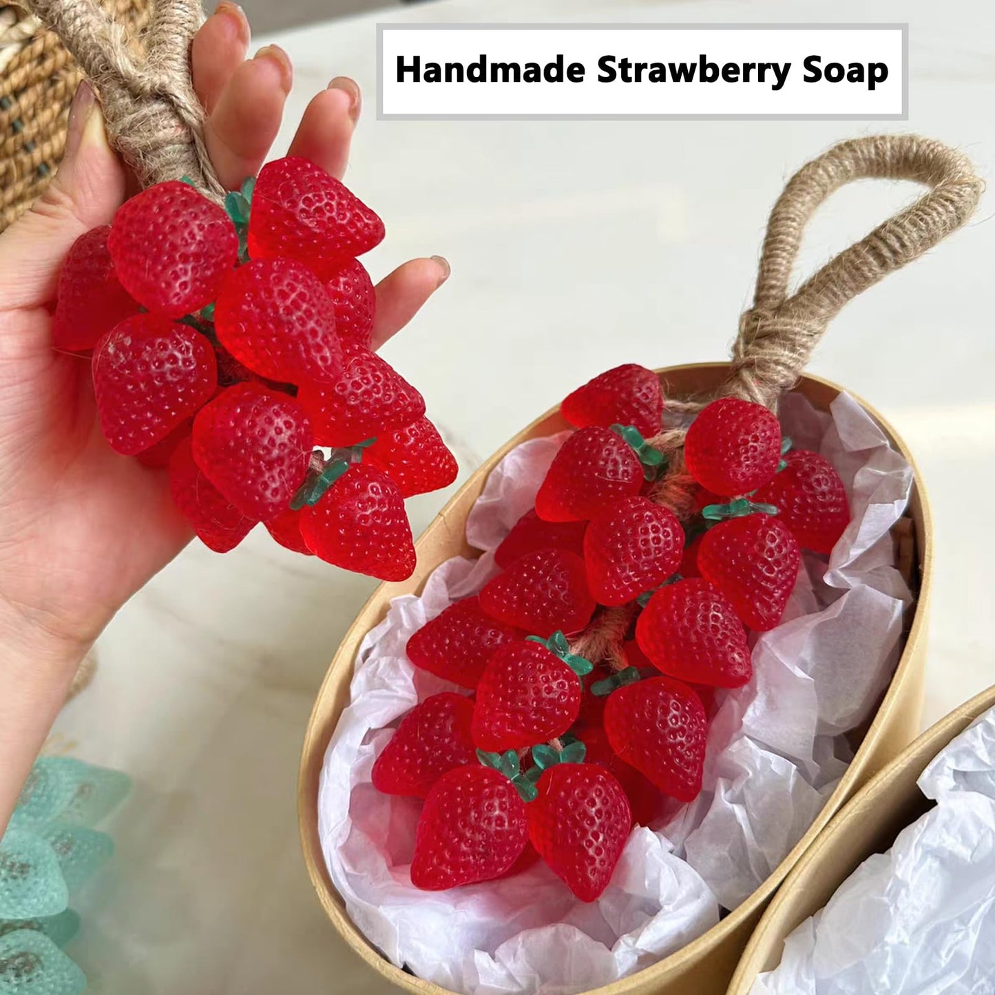 3D Strawberry Grapes Soap Mold, 3 Pcs Strawberry Silicone Scented Candle Soap Mold with 3Pcs Leaf Mold 200Ft White Cotton Rope for Soap Candle Making Gift