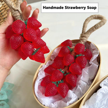 3D Strawberry Grapes Soap Mold, 3 Pcs Strawberry Silicone Scented Candle Soap Mold with 3Pcs Leaf Mold 200Ft White Cotton Rope for Soap Candle Making Gift