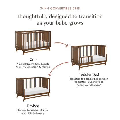 Babyletto Peggy 3-in-1 Convertible Crib with Toddler Bed Conversion Kit in Natural Walnut, Greenguard Gold Certified