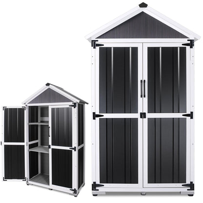 Outdoor Storage shed Small Storage shed with Floor Wooden Frame Lockable Metal Door Adjustable Shelves Cabinets Waterproof Large Capacity Storage Tool Cabinet Box for Backyard Garden Patio Lawn