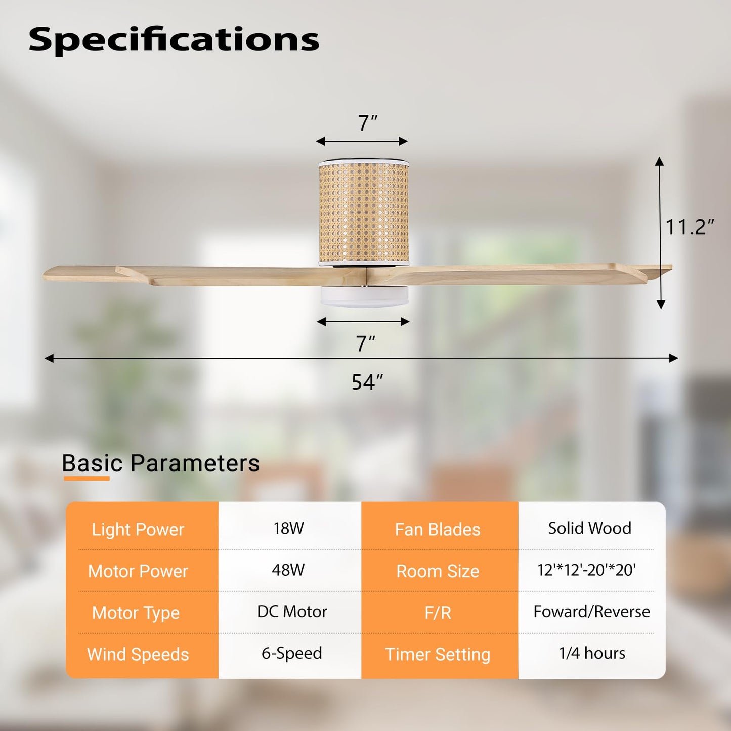 LEDLUX 54" Ceiling Fan with Light - Low Profile Flush Mount Ceiling Fan, 6-Speed Remote Control, Solid Wood, Quiet Reversible DC Motor, Wood/White Finish, for Bedroom, Living Room, Porch