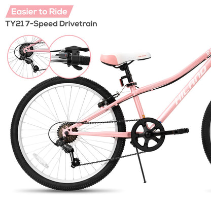 HH HILAND 24 Inch Mountain Bike for Kids Age 7-15 Year Old, Front Suspension Fork Kids' Bicycles for Boys Girls Pink