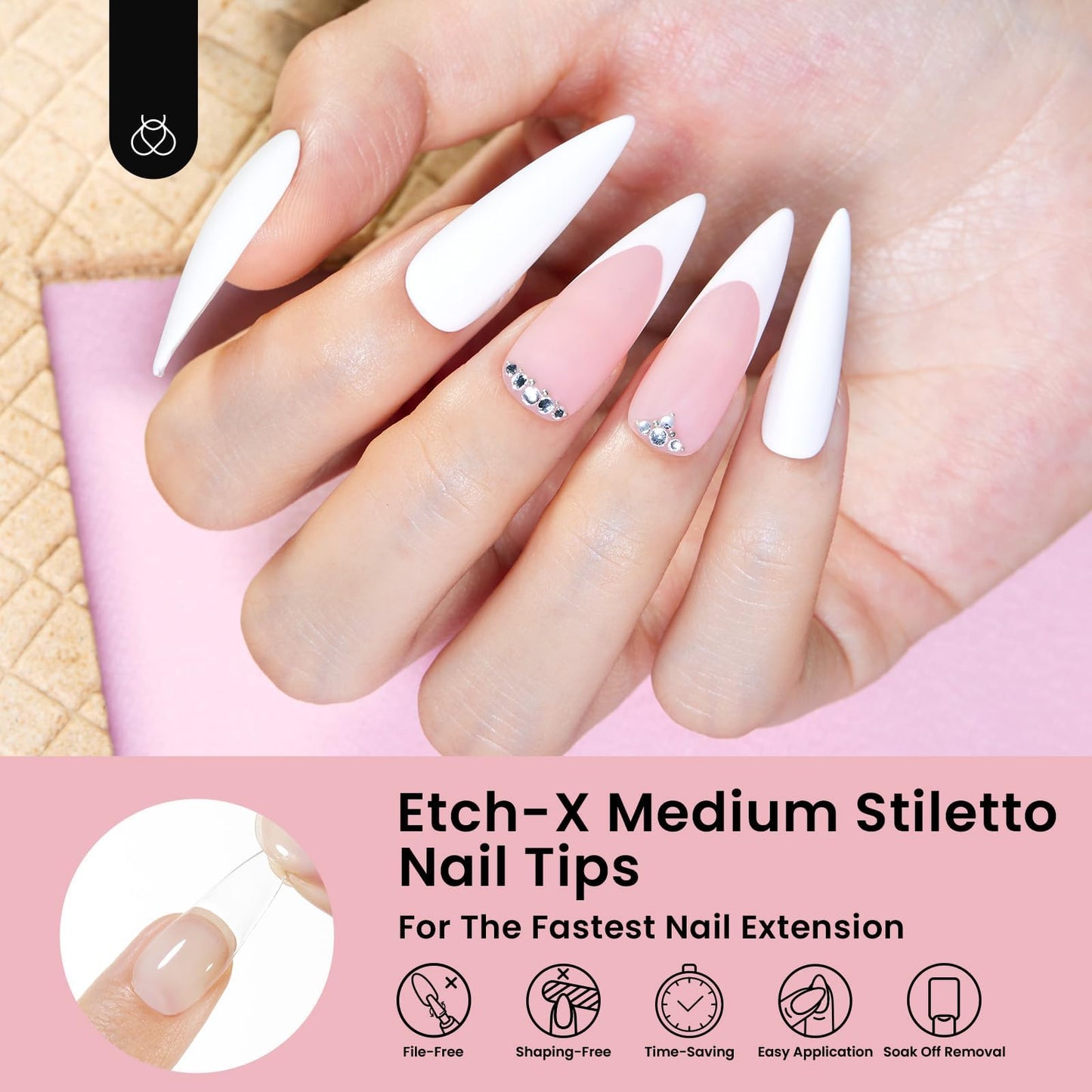 Beetles Gel Nail Kit Short Almond with Nail Dehydrator and Primer, 576Pcs Half Matte Etch-X Gel Nail Tips Solid Nail Glue Mini Nail Lamp Acrylic Nail Tips Easy DIY Nail Extension Set Gift for Women